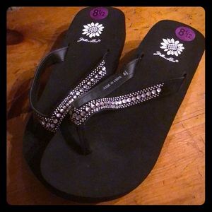Rhinestone studded flip flops